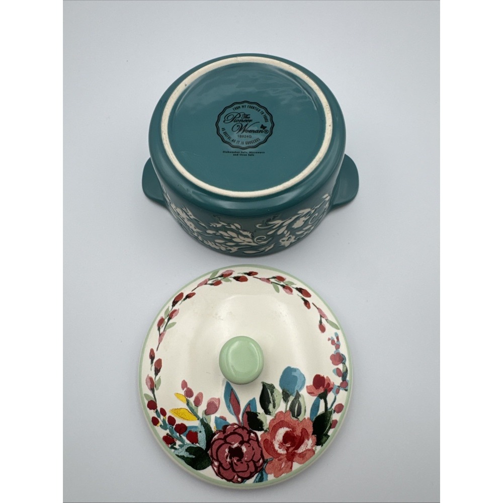 Pioneer Woman Woman Mini Casserole Turquoise Dish‎ w/Lid 14.4 oz - Picture 5 of 5